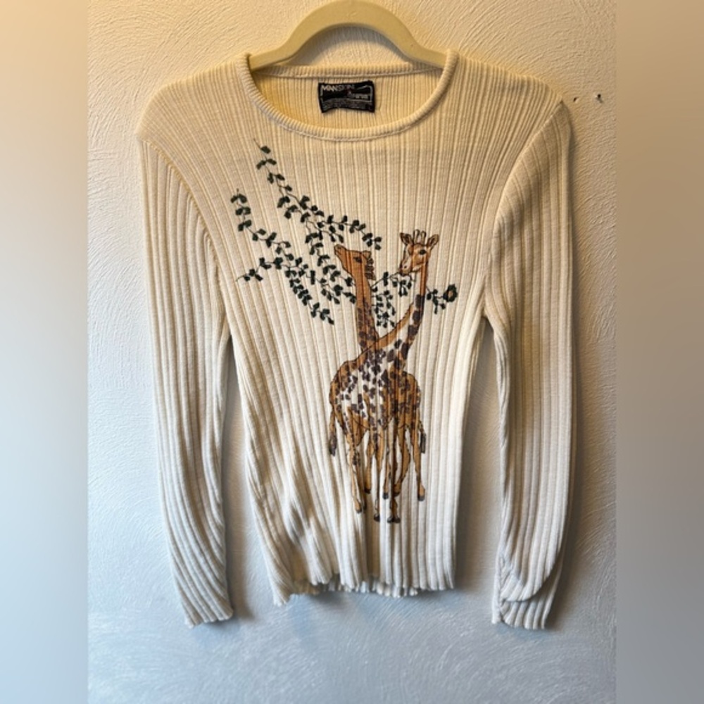 Vintage Manskin by Forum Ribbed Giraffe Sweater Cream Animal Collector Top Sz L